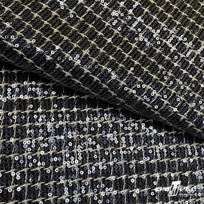 Ткань костюмная с пайетками, 100%полиэстр, 460+/-10 гр/м2, 150см #309 - цв. чёрный - купить в Казани. Цена 1 203.93 руб.