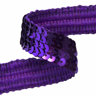 Тесьма с пайетками 12, шир. 20 мм/уп. 25+/-1 м, цвет фиолет - купить в Казани. Цена: 778.19 руб.