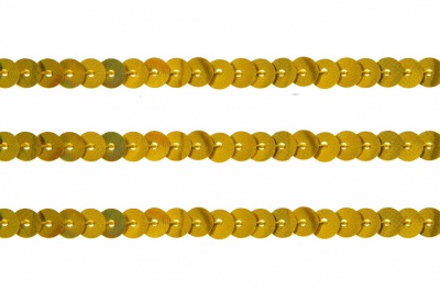 Пайетки "ОмТекс" на нитях, SILVER SHINING, 6 мм F / упак.91+/-1м, цв. 48 - золото - купить в Казани. Цена: 356.19 руб.