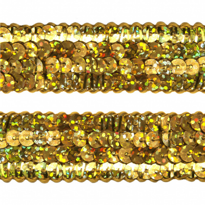 Тесьма с пайетками D16, шир. 20 мм/уп. 25+/-1 м, цвет золото - купить в Казани. Цена: 778.19 руб.